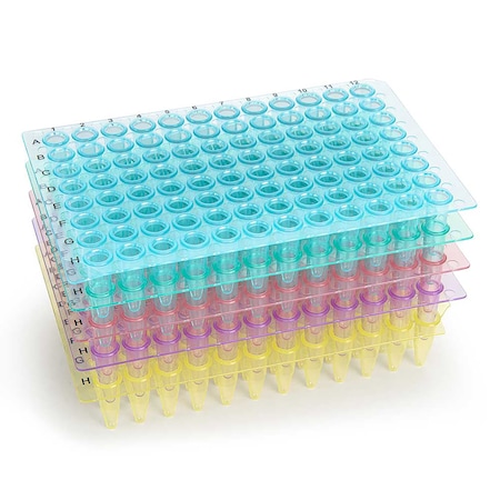 Globe Scientific 0.2mL 96-Well PCR Plate, No Skirt, Flat Top, Assorted Colors, 10PK PCR-NS-02-RW